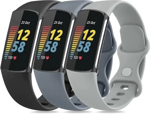 LAHDEK 3 Pack] Sport Bands Compatible with Fitbit Charge 5 Bands Women Men, Adjustable Soft Silicon…