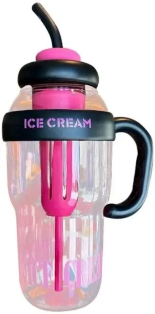 Portable Plastic Water& Icecream Bottle 1200ml With Tea Infuser Straw - Black Portable Plastic Wate…