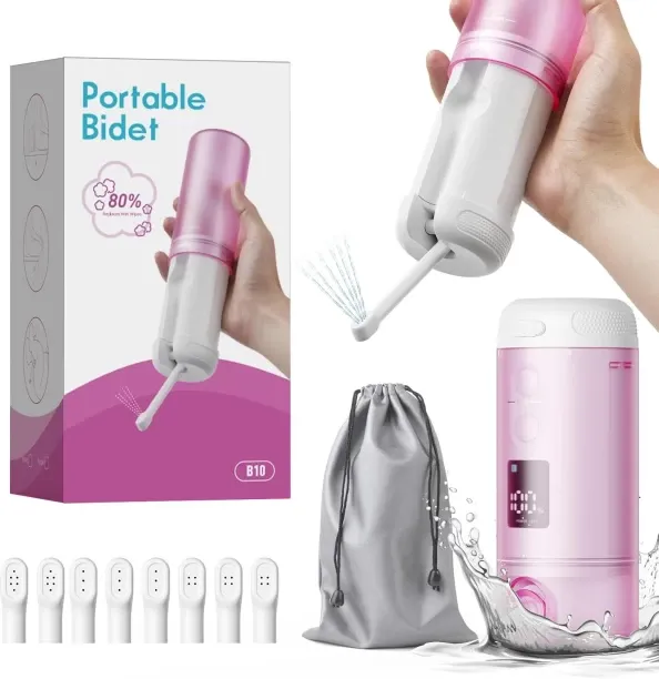 LIUHUI Portable Bidet - 250ml Tank Peri Bottle for Women with 5 Pressure Modes, 8 Replaceable Nozzl…