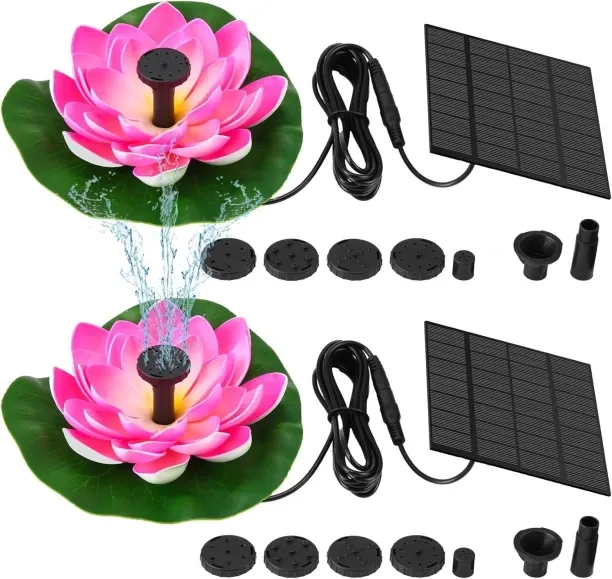 Wagu drum 2 Pcs Solar Water Fountain, Water Lily Solar Fountain for Bird Bath, Garden Decor Solar f…