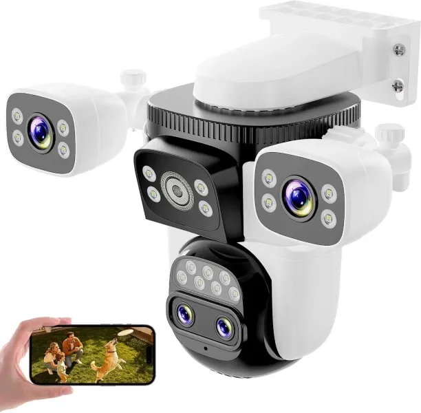 SHIJIN 4-Lens Security Cameras Wireless Outdoor, 2K 360° -in Outdoor Camera, 10X Hybrid Zoom, AI Mo…