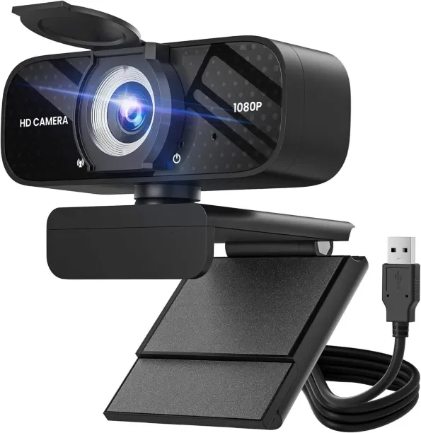 BOWENSTORE Full HD 1080P Webcam with Built-in Mic Wide Angle & Auto Focus Privacy Cover for PC/Lapt…