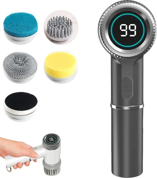 SHIJIN Electric Spin Scrubber Cordless Shower Scrubber with Battery Level Display 3 Speed Power Cle…
