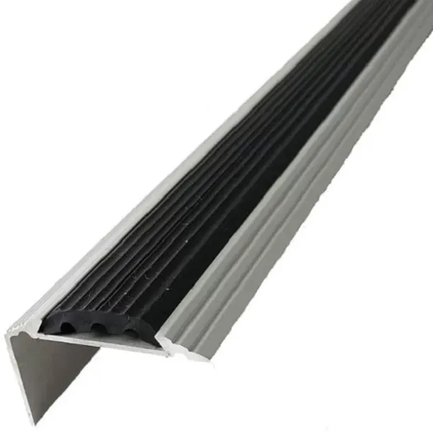Pedross Aluminium Angle Edge Silver with BLACK Insert Undrilled 2500 x 44 x 28 Stair Profile used w…