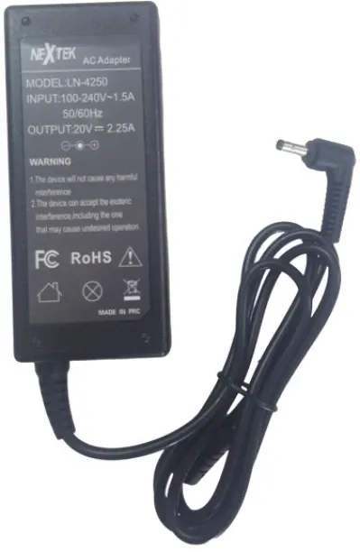 Nextek Replacement Charger for Lv Laptop 20V 2.25A (45W) | 4.0 x 1.7mm Pin Worldwide Adaptor