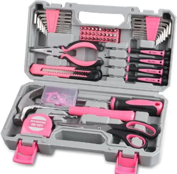 XINhui 108 pink multifunctional home tool kits, packaged in toolbox storage boxes, suitable for wom…