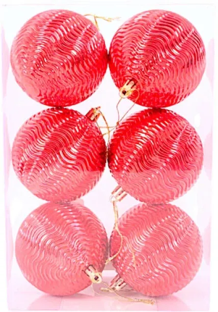 XM Christmas Decoration Balls - 6-Piece Set - Red Ornaments with Elegant Designs Balls