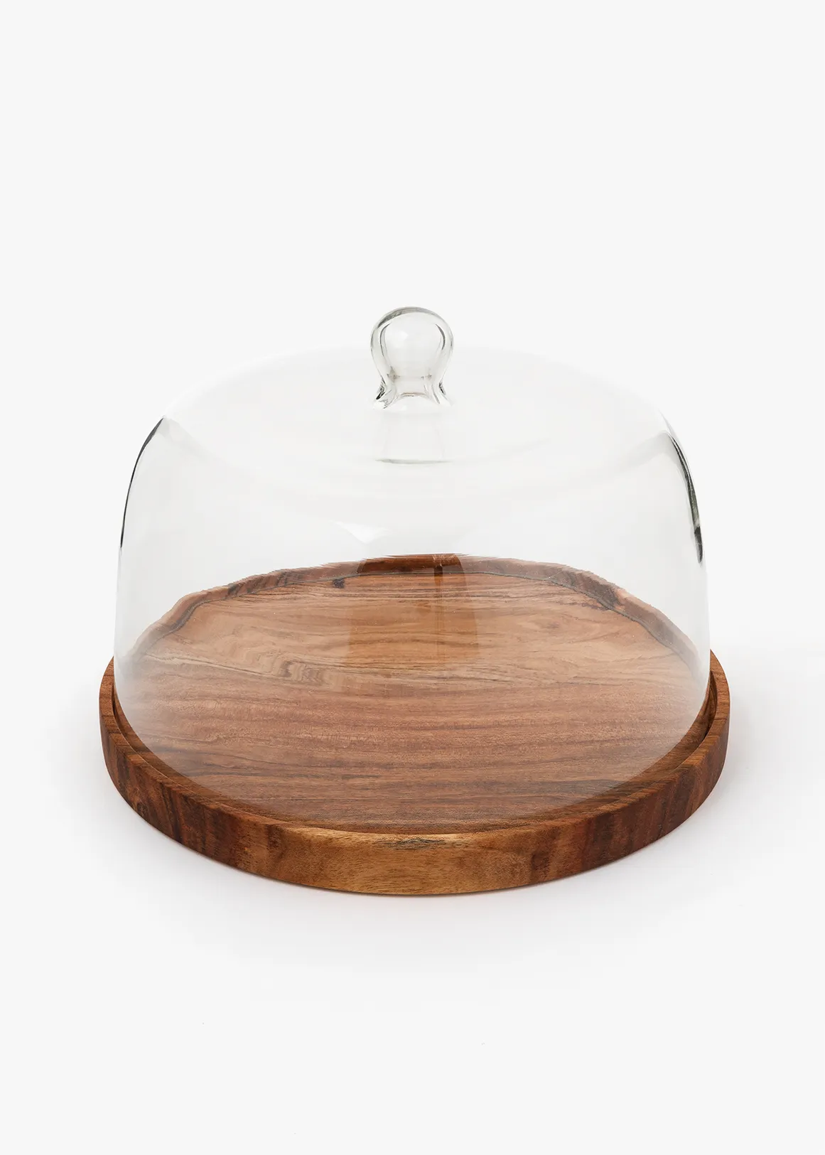 Handmade Glass Cloche with Acacia Wood Base