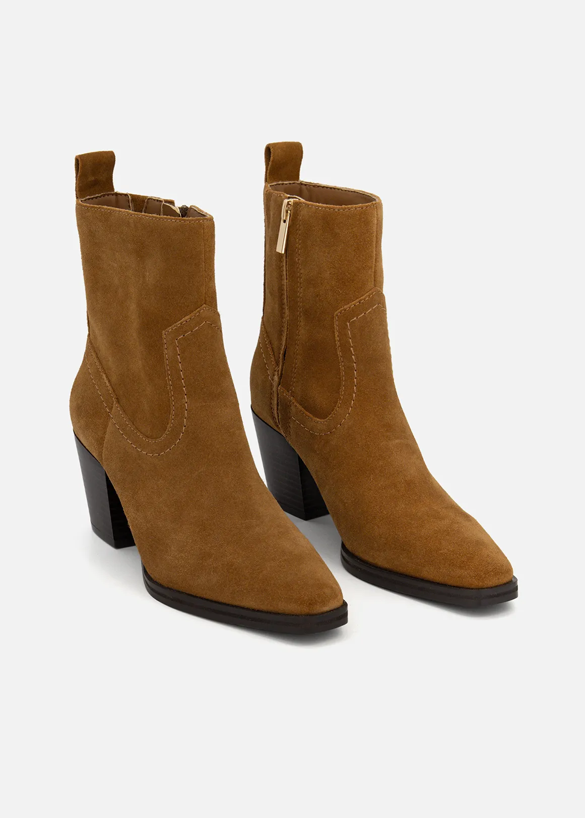 Suede Leather Western Ankle Boots